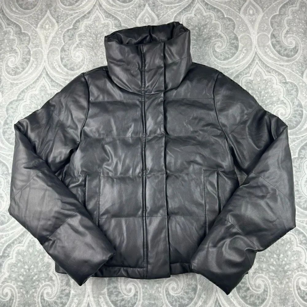 Womens A&F Vegan Leather Mini Puffer